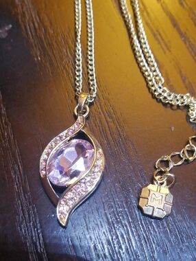 Monet Elegant Pale Pink Sparkling Crystals Pendant Necklace18" Long